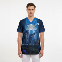 Scotland Kelpies And Unicorn UFO Scrub Top Sci-Fi Alien Abduction And Magic Legends