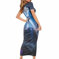 Scotland Kelpies And Unicorn UFO Short Sleeve Bodycon Dress Sci-Fi Alien Abduction And Magic Legends
