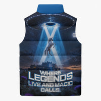 Scotland Kelpies And Unicorn UFO Sleeveless Puffer Jacket Sci-Fi Alien Abduction And Magic Legends