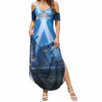 Scotland Kelpies And Unicorn UFO Summer Maxi Dress Sci-Fi Alien Abduction And Magic Legends