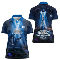 Scotland Kelpies And Unicorn UFO Women Polo Shirt Sci-Fi Alien Abduction And Magic Legends