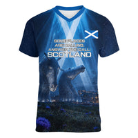 Scotland Kelpies And Unicorn UFO Women V-Neck T-Shirt Sci-Fi Alien Abduction And Magic Legends