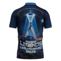 Scotland Kelpies And Unicorn UFO Zipper Polo Shirt Sci-Fi Alien Abduction And Magic Legends