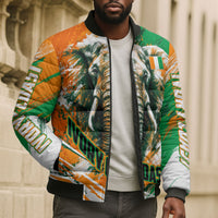Personalized Ivory Coast Football Bomber Puffer Jacket Elephant Football Splatter Art