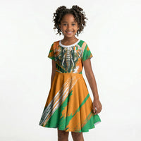 Personalized Ivory Coast Football Kid Short Sleeve Dress Elephant Football Splatter Art