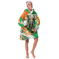 Personalized Ivory Coast Football Kid Wearable Blanket Hoodie Elephant Football Splatter Art