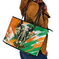 Personalized Ivory Coast Football Leather Tote Bag Elephant Football Splatter Art