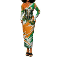 Personalized Ivory Coast Football Long Sleeve Bodycon Dress Elephant Football Splatter Art