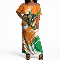Personalized Ivory Coast Football Off Shoulder Maxi Dress Elephant Football Splatter Art
