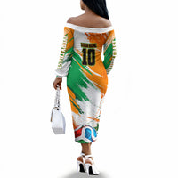Personalized Ivory Coast Football Off The Shoulder Long Sleeve Dress Elephant Football Splatter Art