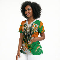 Personalized Ivory Coast Football Scrub Top Elephant Football Splatter Art