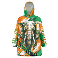 Personalized Ivory Coast Football Wearable Blanket Hoodie Elephant Football Splatter Art