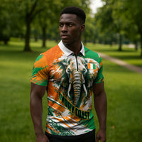 Personalized Ivory Coast Football Zipper Polo Shirt Elephant Football Splatter Art