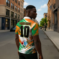 Personalized Ivory Coast Football Zipper Polo Shirt Elephant Football Splatter Art