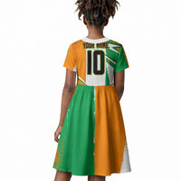 Personalized Ivory Coast Football Kid Short Sleeve Dress African Elephant Trophy