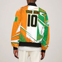 Personalized Ivory Coast Football Sleeve Zip Bomber Jacket African Elephant Trophy