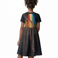 South Africa Safari UFO Kid Short Sleeve Dress African Wildlife Sci-Fi Galaxy Space And Mandela