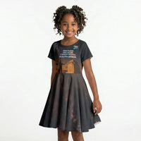 South Africa Safari UFO Kid Short Sleeve Dress African Wildlife Sci-Fi Galaxy Space And Mandela