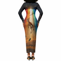 South Africa Safari UFO Long Sleeve Bodycon Dress African Wildlife Sci-Fi Galaxy Space And Mandela