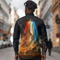 South Africa Safari UFO Long Sleeve Button Shirt African Wildlife Sci-Fi Galaxy Space And Mandela
