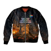 South Africa Safari UFO Sleeve Zip Bomber Jacket African Wildlife Sci-Fi Galaxy Space And Mandela