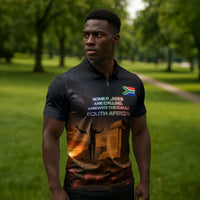 South Africa Safari UFO Zipper Polo Shirt African Wildlife Sci-Fi Galaxy Space And Mandela