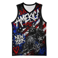 Personalized America New York Statue Of Liberty Basketball Jersey Dark Grunge American Flag Graffiti Street Art