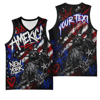 Personalized America New York Statue Of Liberty Basketball Jersey Dark Grunge American Flag Graffiti Street Art