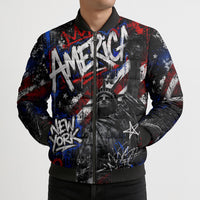 Personalized America New York Statue Of Liberty Bomber Puffer Jacket Dark Grunge American Flag Graffiti Street Art
