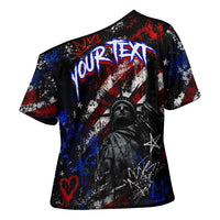 Personalized America New York Statue Of Liberty Cross Shoulder Shirt Dark Grunge American Flag Graffiti Street Art