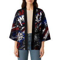 Personalized America New York Statue Of Liberty Kimono Dark Grunge American Flag Graffiti Street Art