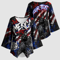 Personalized America New York Statue Of Liberty Kimono Sleeve Blouse Dark Grunge American Flag Graffiti Street Art