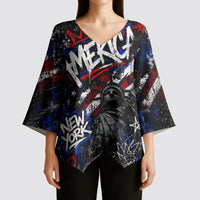 Personalized America New York Statue Of Liberty Kimono Sleeve Blouse Dark Grunge American Flag Graffiti Street Art