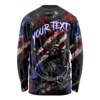 Personalized America New York Statue Of Liberty Long Sleeve Shirt Dark Grunge American Flag Graffiti Street Art