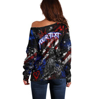 Personalized America New York Statue Of Liberty Off Shoulder Sweater Dark Grunge American Flag Graffiti Street Art