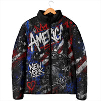 Personalized America New York Statue Of Liberty Padded Jacket Dark Grunge American Flag Graffiti Street Art