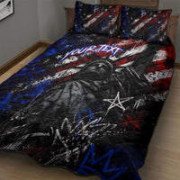 Personalized America New York Statue Of Liberty Quilt Bed Set Dark Grunge American Flag Graffiti Street Art