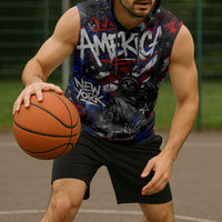 Personalized America New York Statue Of Liberty Sleeveless Hoodie Dark Grunge American Flag Graffiti Street Art