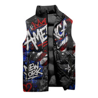 Personalized America New York Statue Of Liberty Sleeveless Puffer Jacket Dark Grunge American Flag Graffiti Street Art