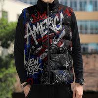 Personalized America New York Statue Of Liberty Sleeveless Puffer Jacket Dark Grunge American Flag Graffiti Street Art