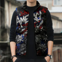 Personalized America New York Statue Of Liberty Sleeveless Puffer Jacket Dark Grunge American Flag Graffiti Street Art