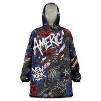Personalized America New York Statue Of Liberty Wearable Blanket Hoodie Dark Grunge American Flag Graffiti Street Art