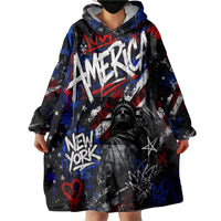 Personalized America New York Statue Of Liberty Wearable Blanket Hoodie Dark Grunge American Flag Graffiti Street Art