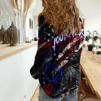 Personalized America New York Statue Of Liberty Women Casual Shirt Dark Grunge American Flag Graffiti Street Art