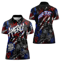 Personalized America New York Statue Of Liberty Women Polo Shirt Dark Grunge American Flag Graffiti Street Art