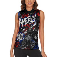 Personalized America New York Statue Of Liberty Women Sleeveless Polo Shirt Dark Grunge American Flag Graffiti Street Art