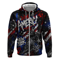 Personalized America New York Statue Of Liberty Zip Hoodie Dark Grunge American Flag Graffiti Street Art