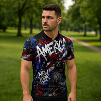 Personalized America New York Statue Of Liberty Zipper Polo Shirt Dark Grunge American Flag Graffiti Street Art