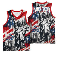 Personalized New York Statue Of Liberty Basketball Jersey Grunge Street Art NYC Skyline American Pride
