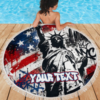 Personalized New York Statue Of Liberty Beach Blanket Grunge Street Art NYC Skyline American Pride